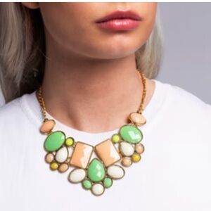 Vintage Pastel Gem Bib Statement Gold Necklace